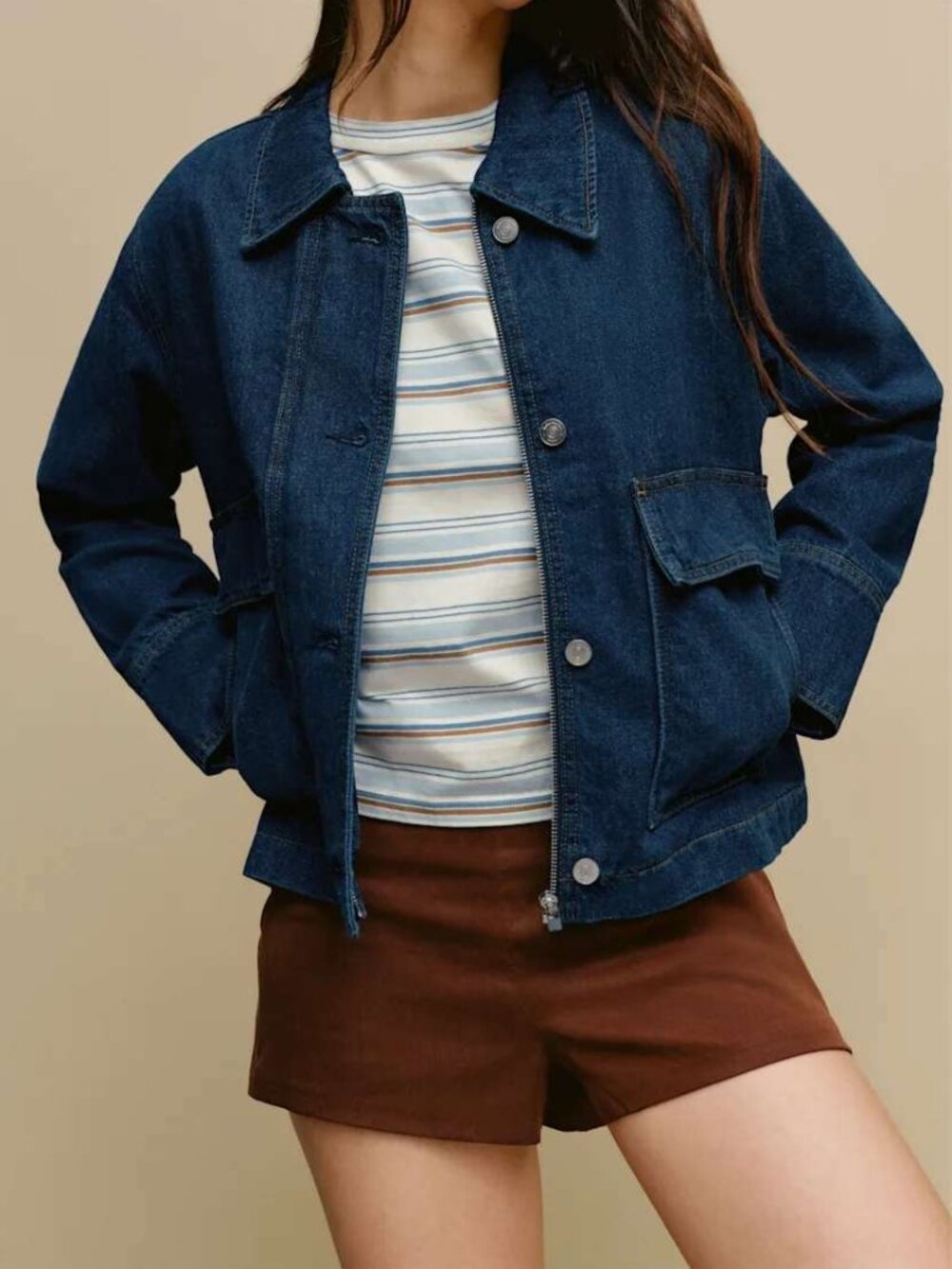 NWT Reformation Oakley Cropped Denim Jacket Havasu | Dark Wash Indigo XS